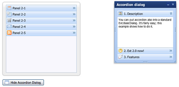 Accordion, the Ext JS Extension Class Example, Ver.: 1.0.1