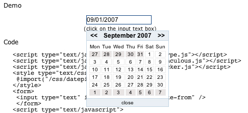 DatePicker using Prototype and Scriptaculous