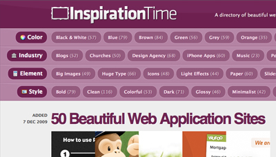 色やデザインテイストでクールなサイトを検索できる『InspirationTime』